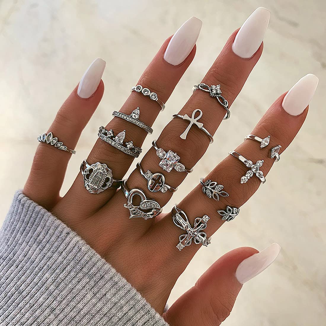 Oxidised Silver Fourteen Piece Midi Ring