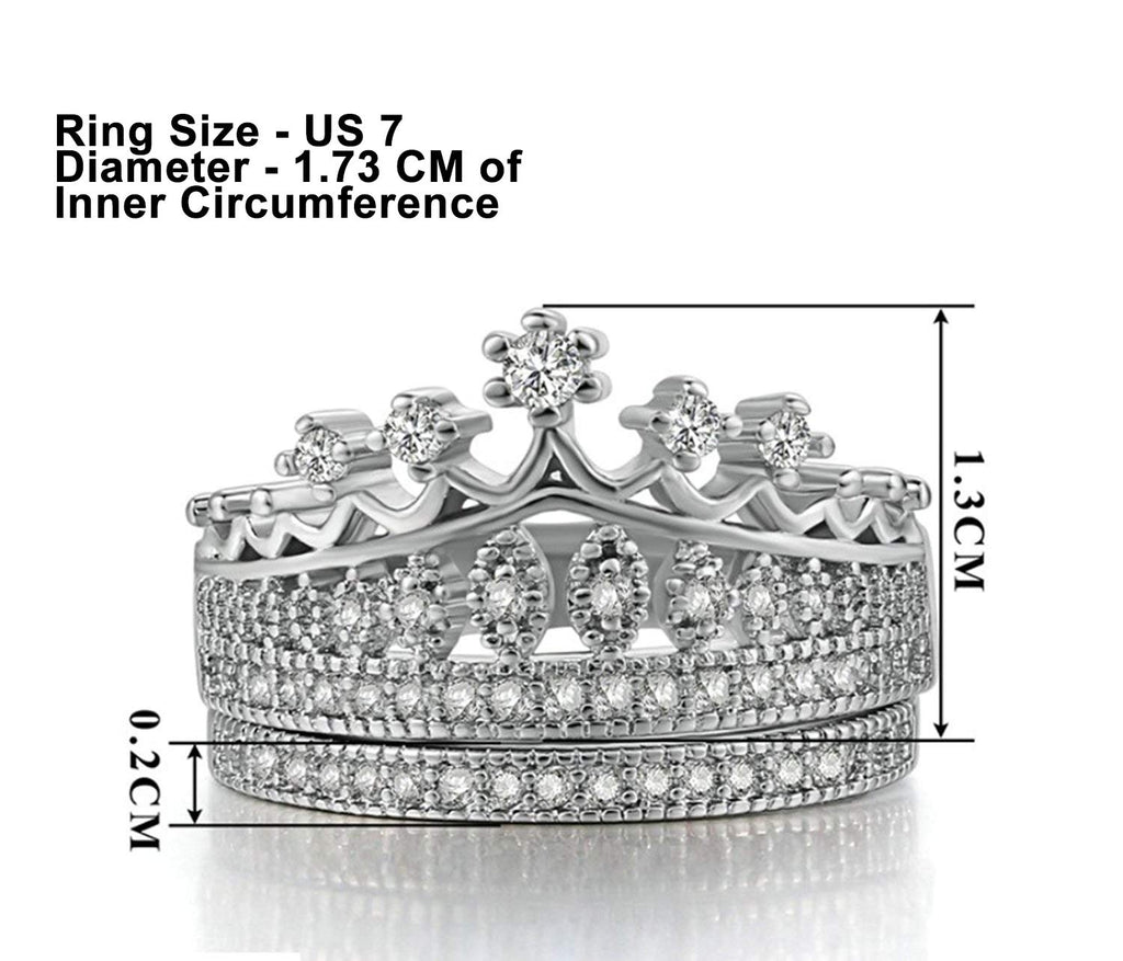 Rhodium Plated Crown Shaped Crystal Ring