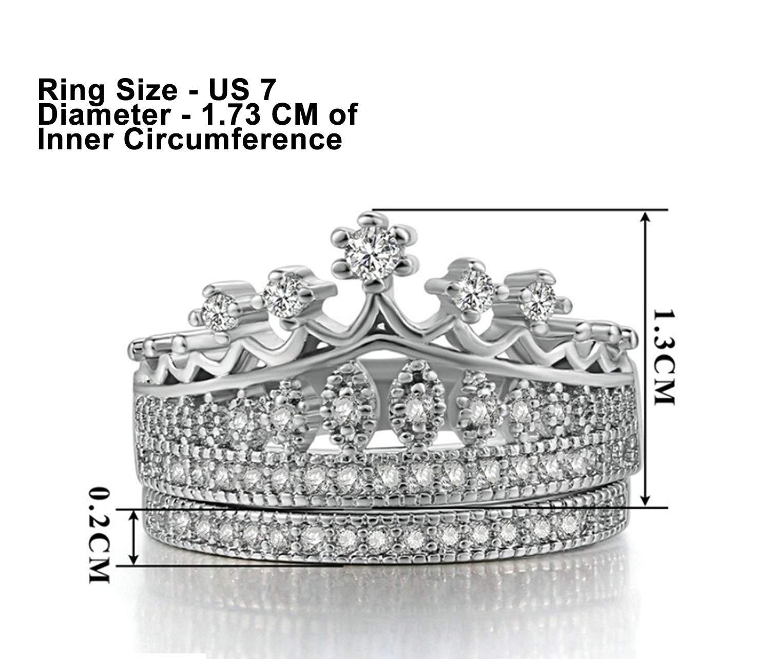 Rhodium Plated Crown Shaped Crystal Ring