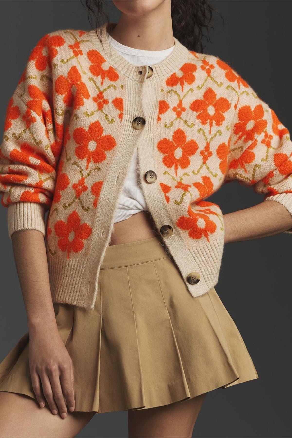Patterned Button-Up Knit Cardigan