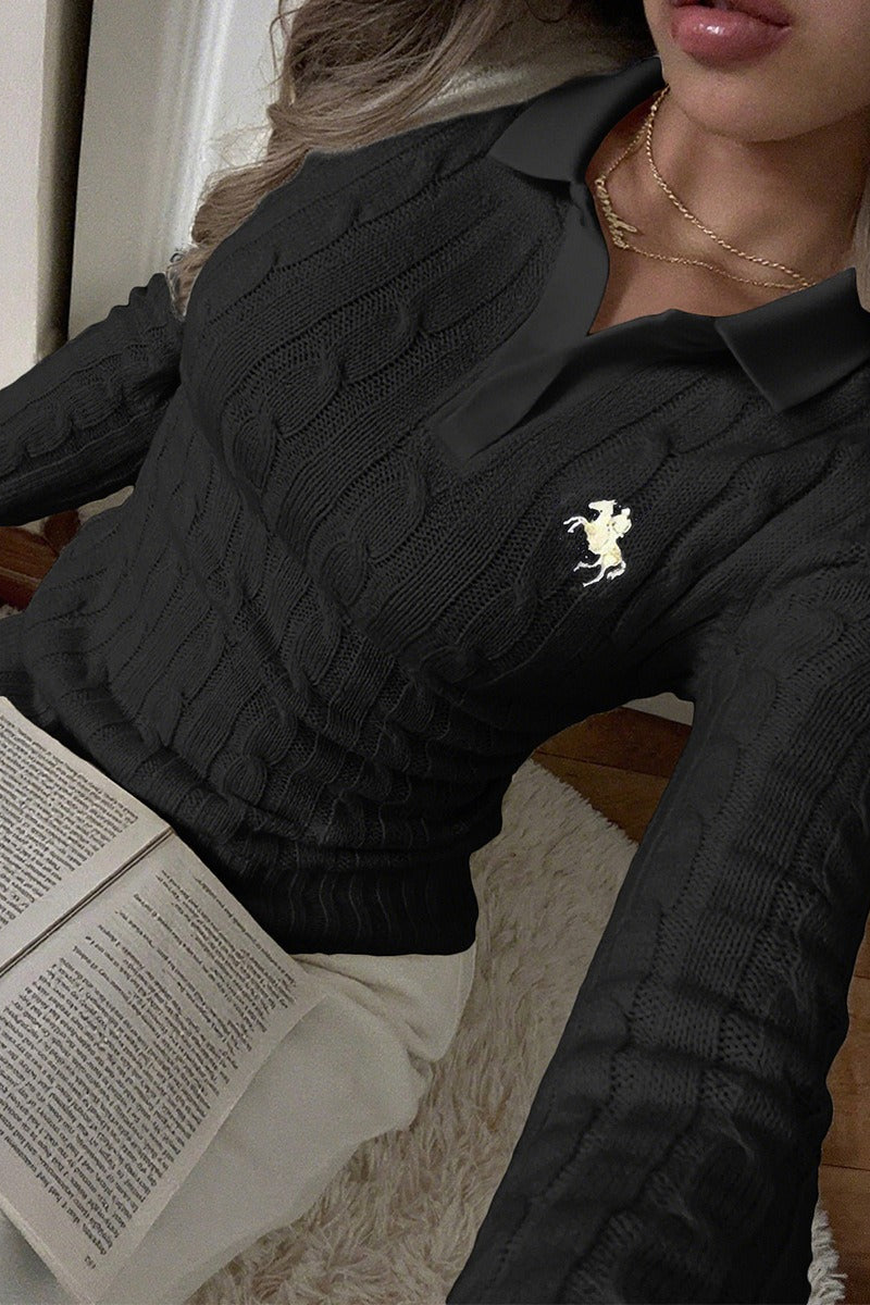 Collared Long Sleeve Knitted Sweater