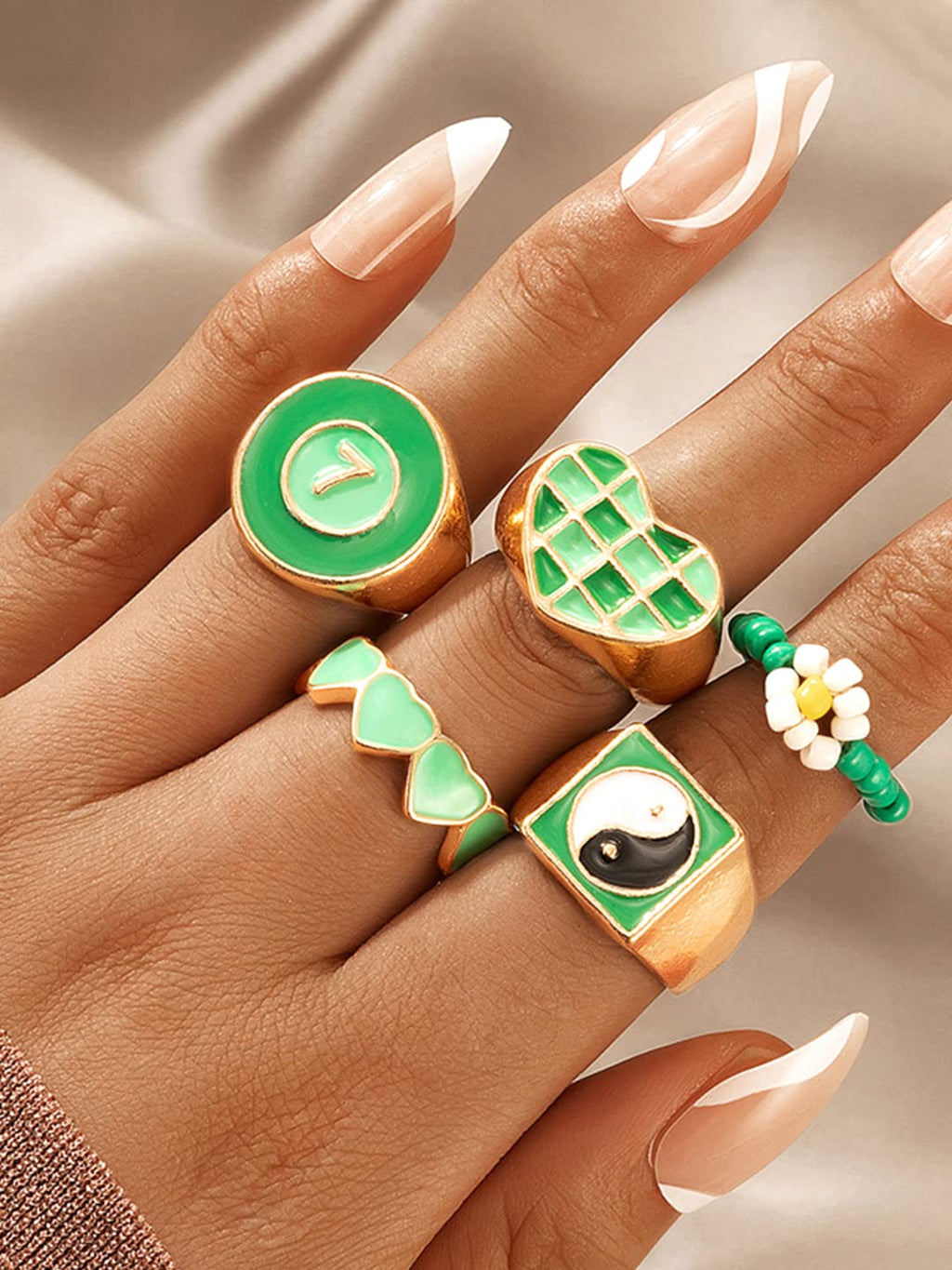 Green Gold Plated Stack Midi Finger Ring