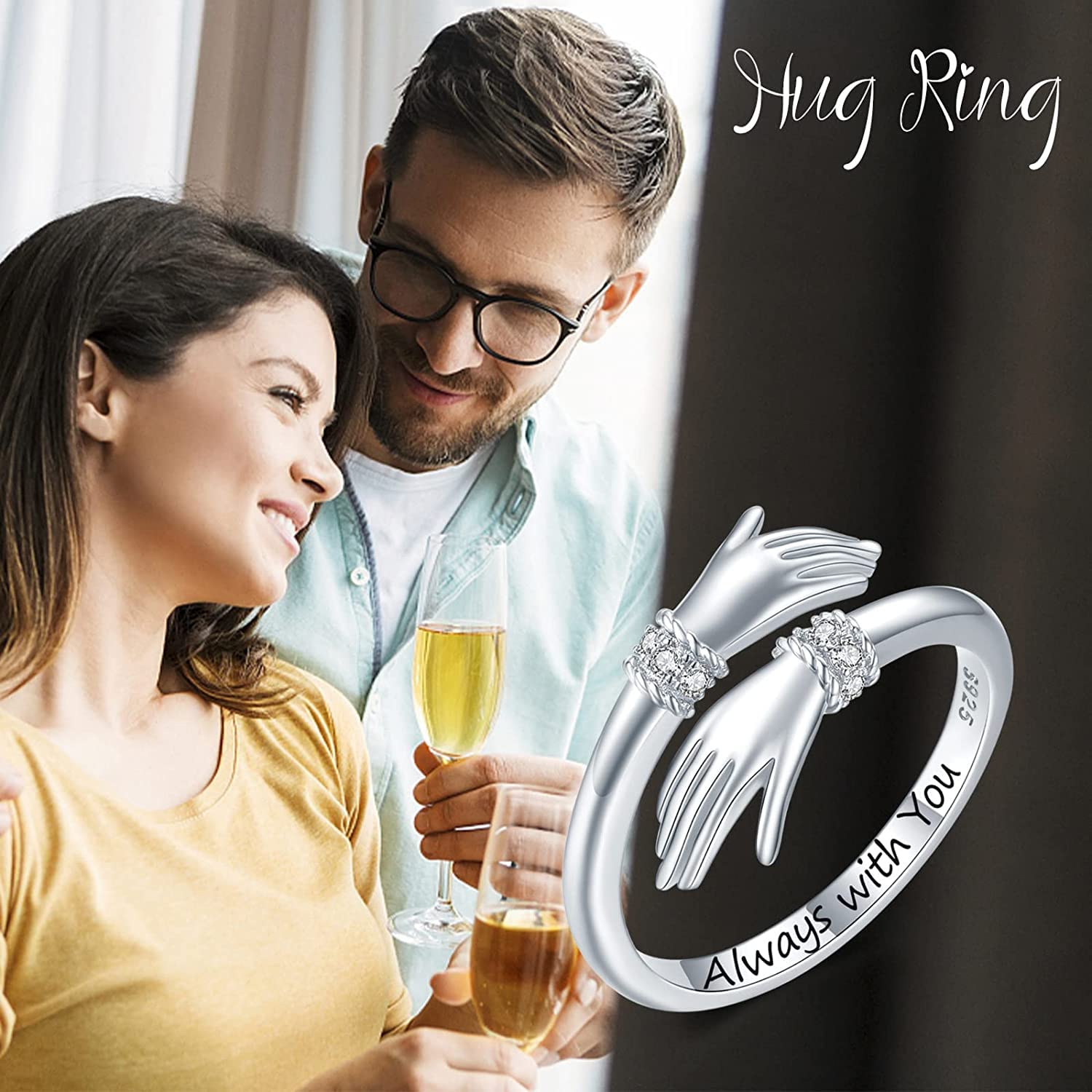 Silver Toned Adjustable Crystal Ring