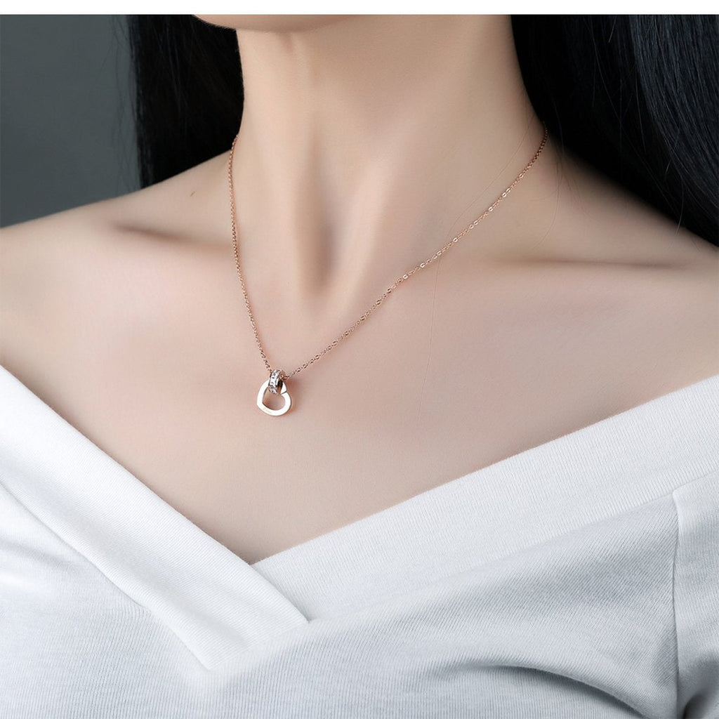 Crystal Love Heart Rose Gold Necklace