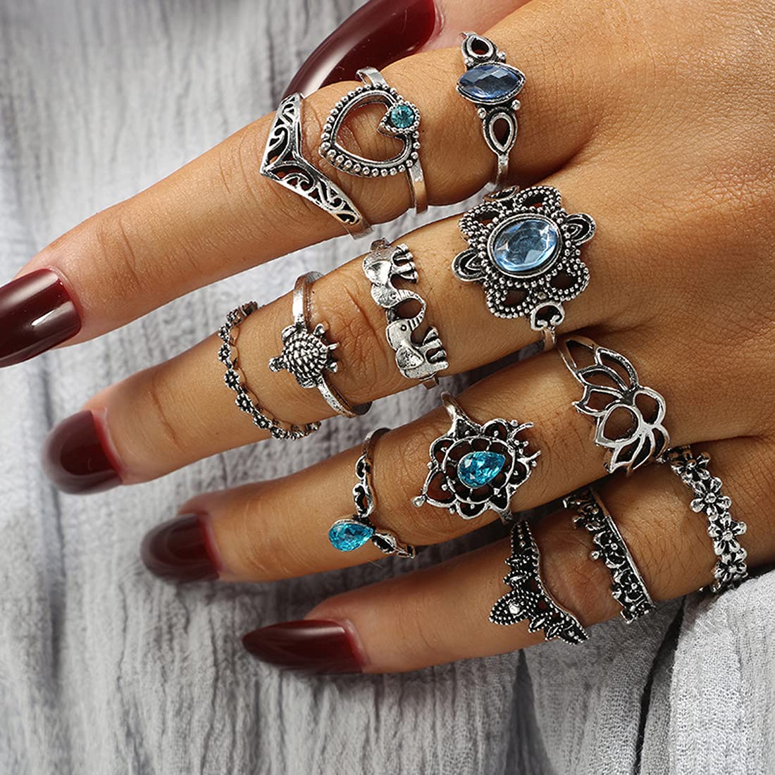 Oxidised Silver Thirteen Piece Knuckle Ring