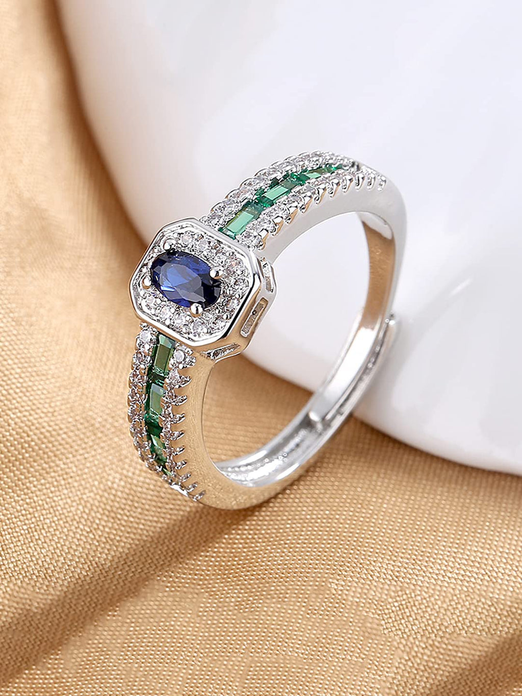 Blue Crystal Silver Toned Ring