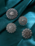Silver Oxidised Floral Charm Finger Ring