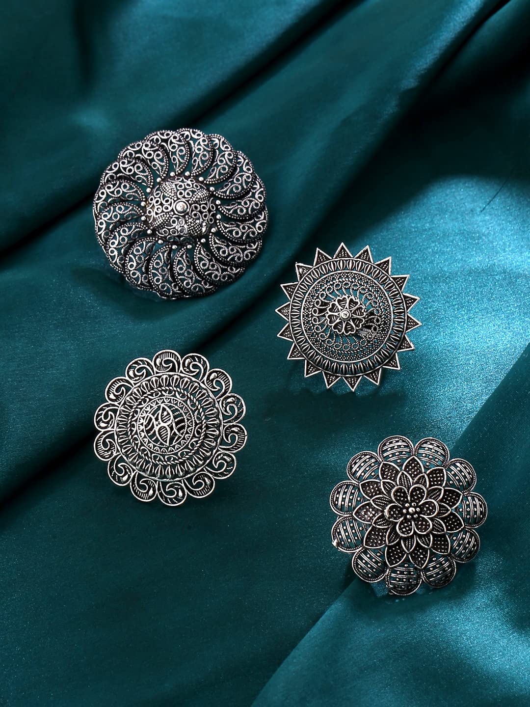 Silver Oxidised Floral Charm Finger Ring