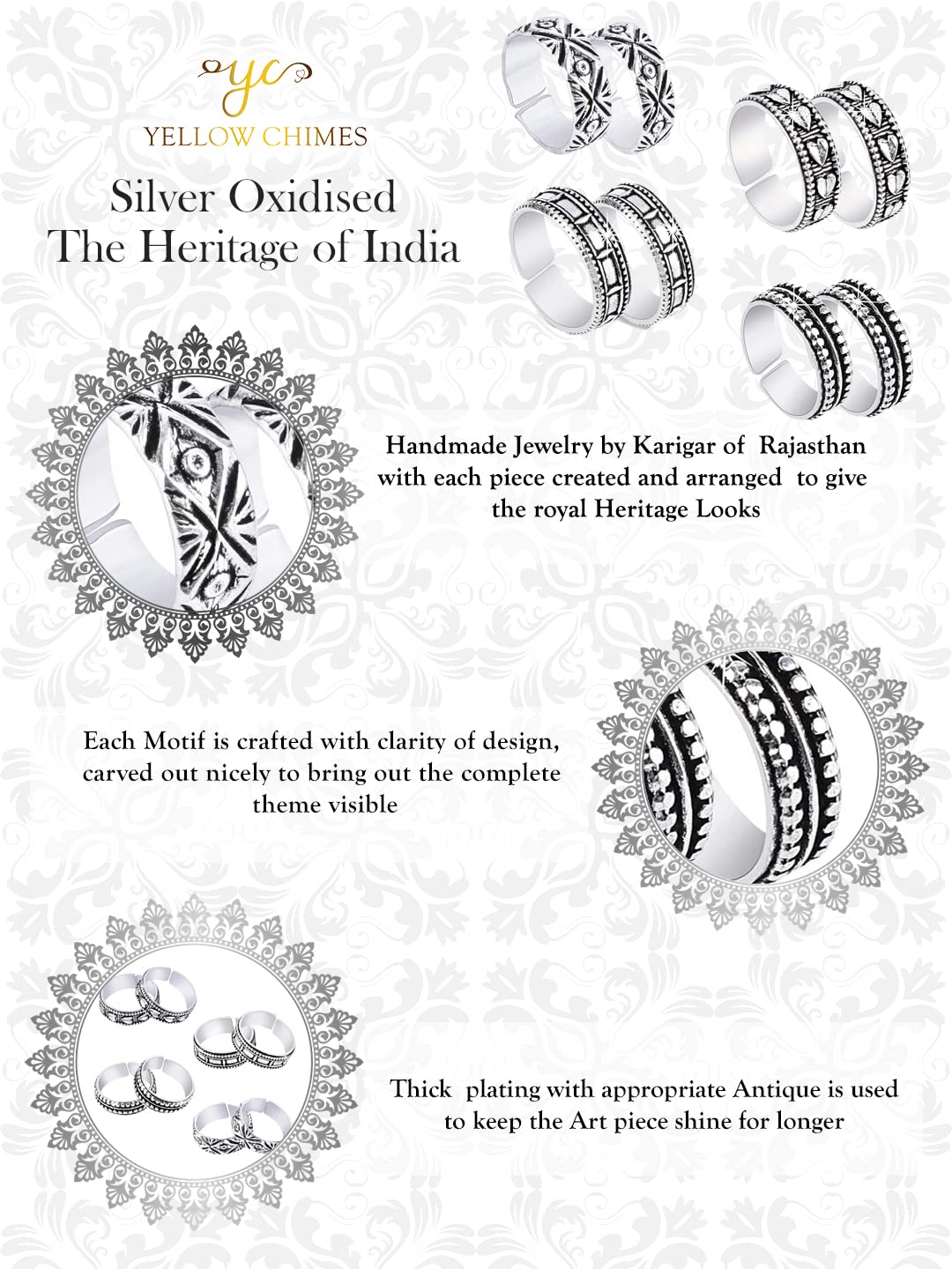 Silver Oxidised Traditional Toe Ring Set