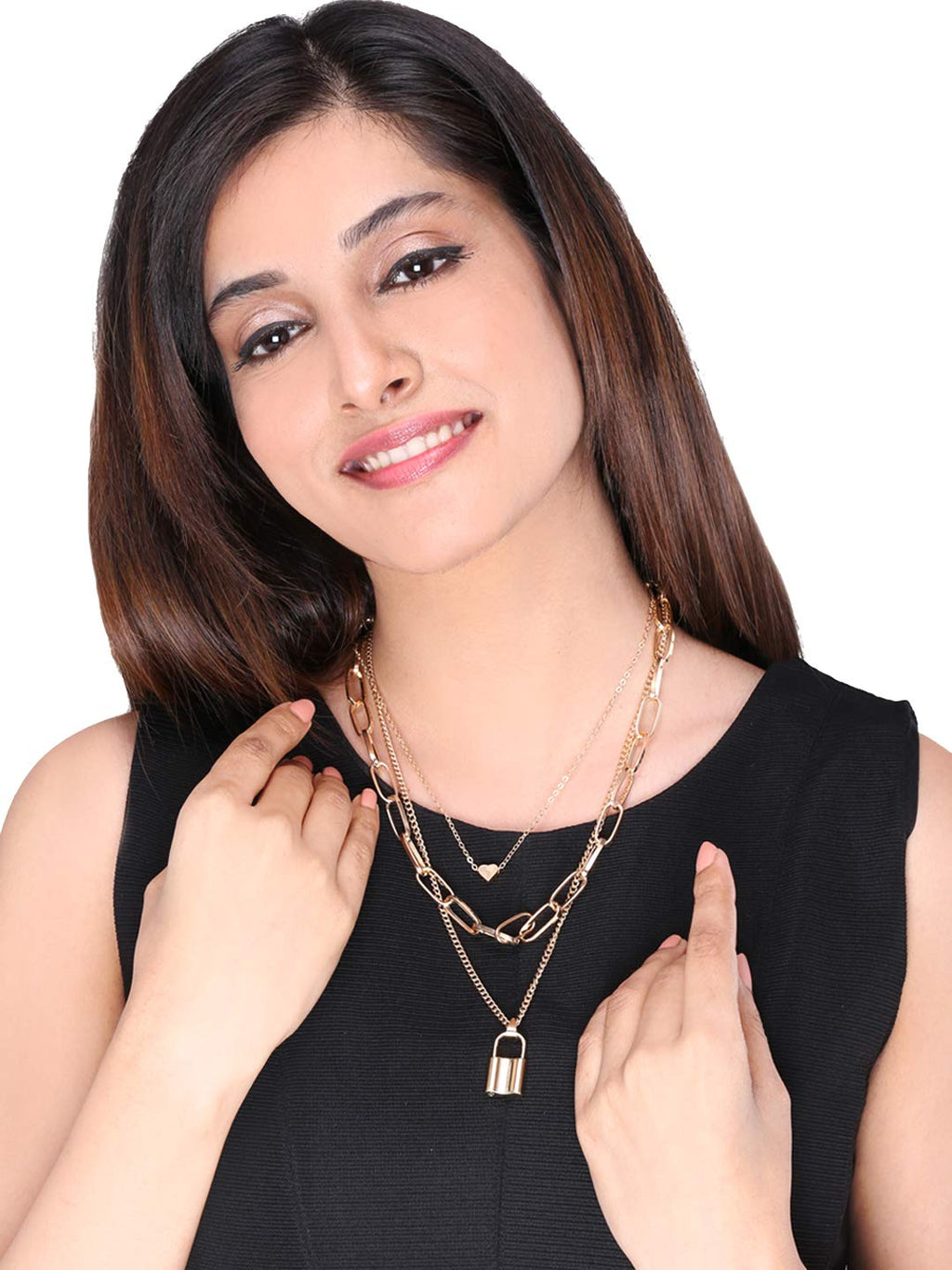 Key Heart Layered Chain Necklace