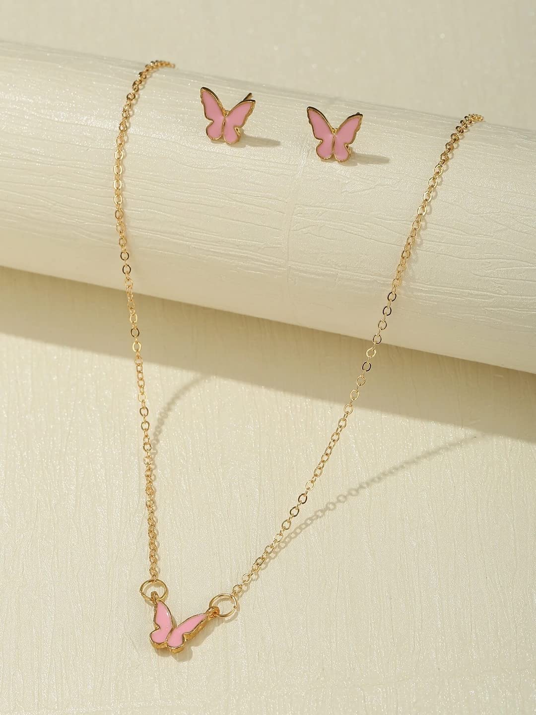 Gold Pink Butterfly Charm Earring