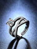 Silver Toned Adjustable Crystal Finger Ring