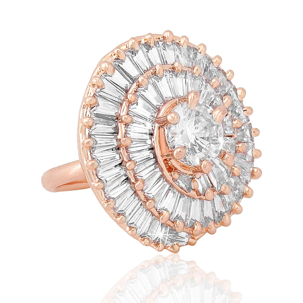 White AD Studded Adjustable Floral Ring