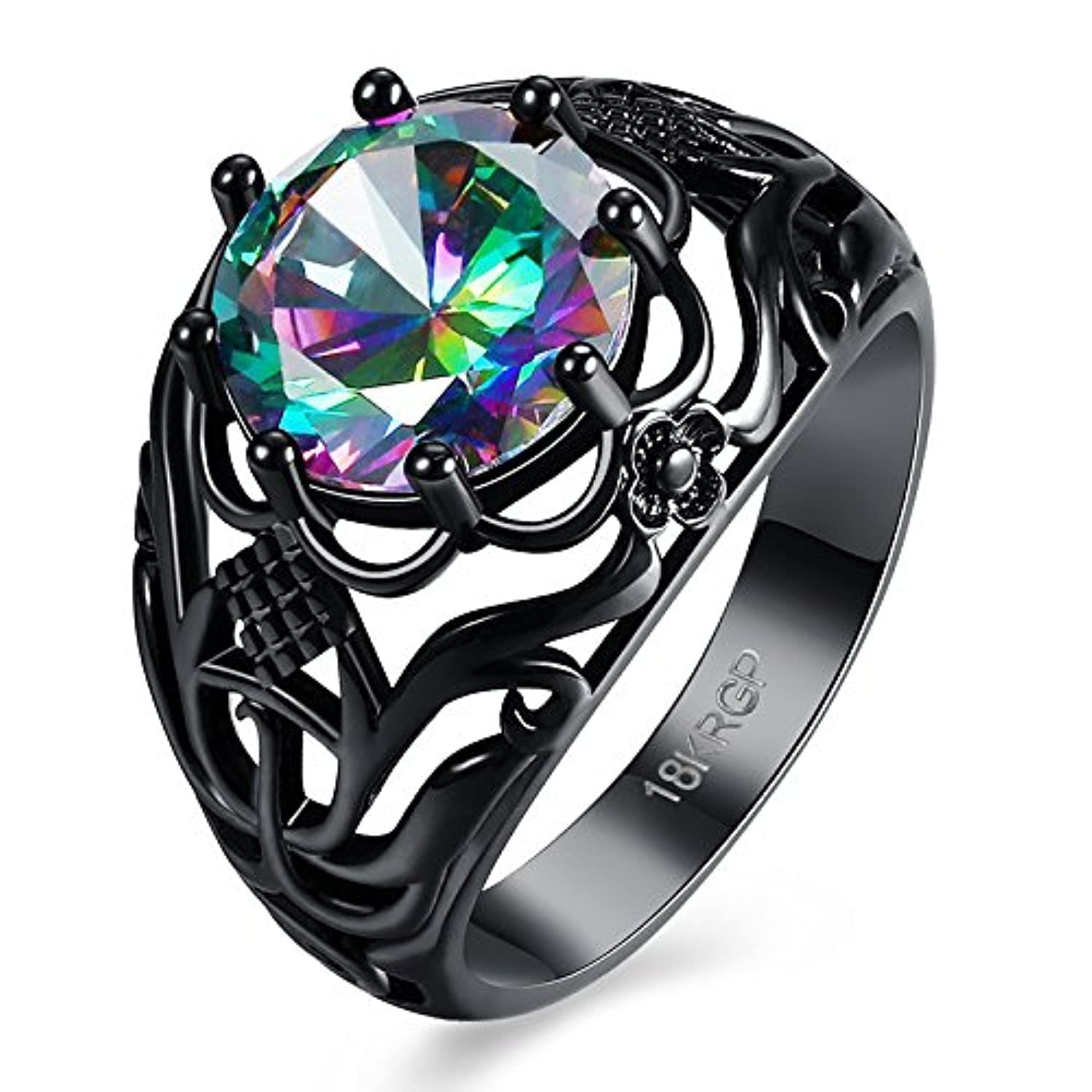 Multicolor Adjustable Black Gun Crystal Ring