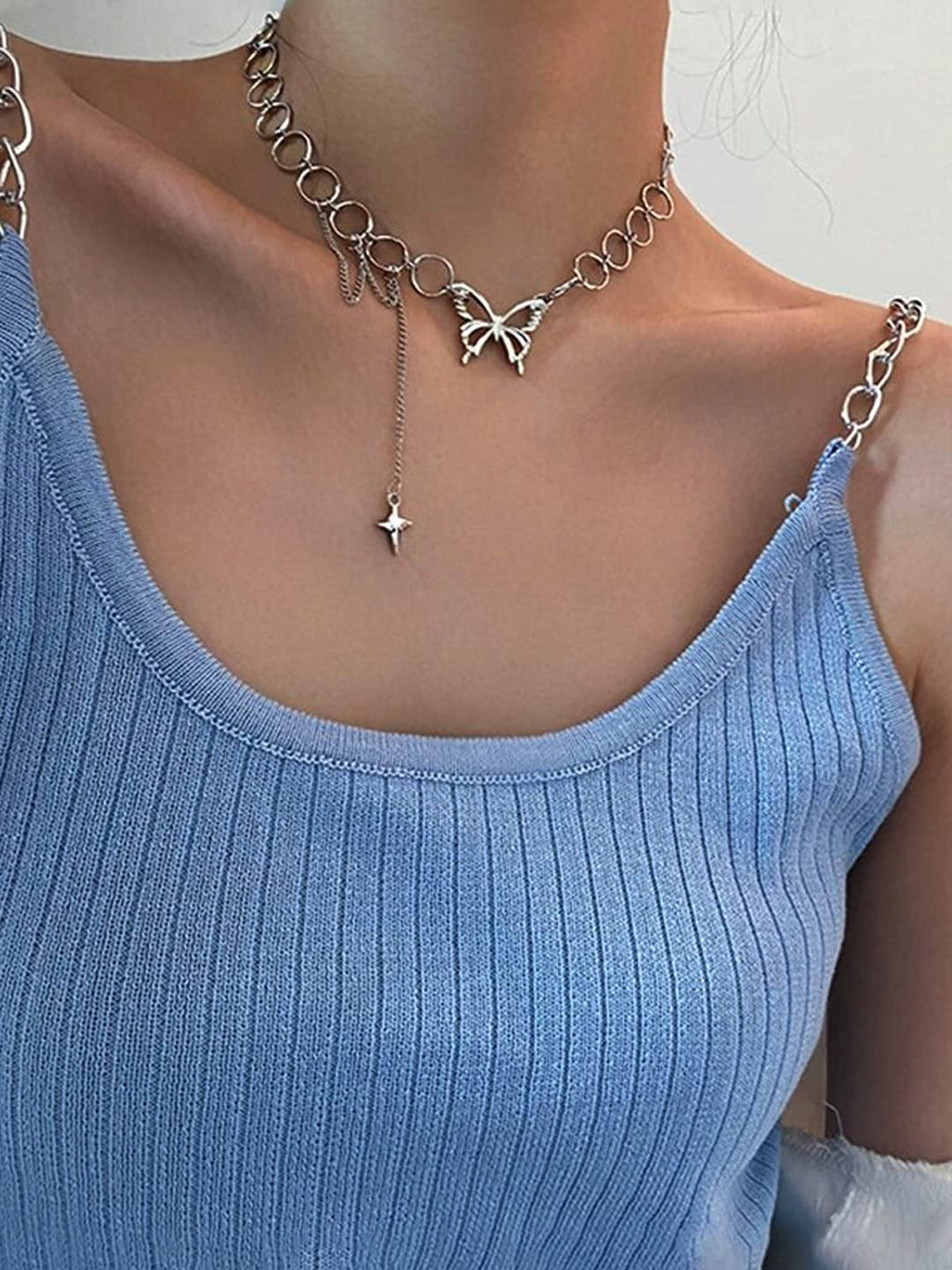 Silver Butterfly Link Chain Necklace