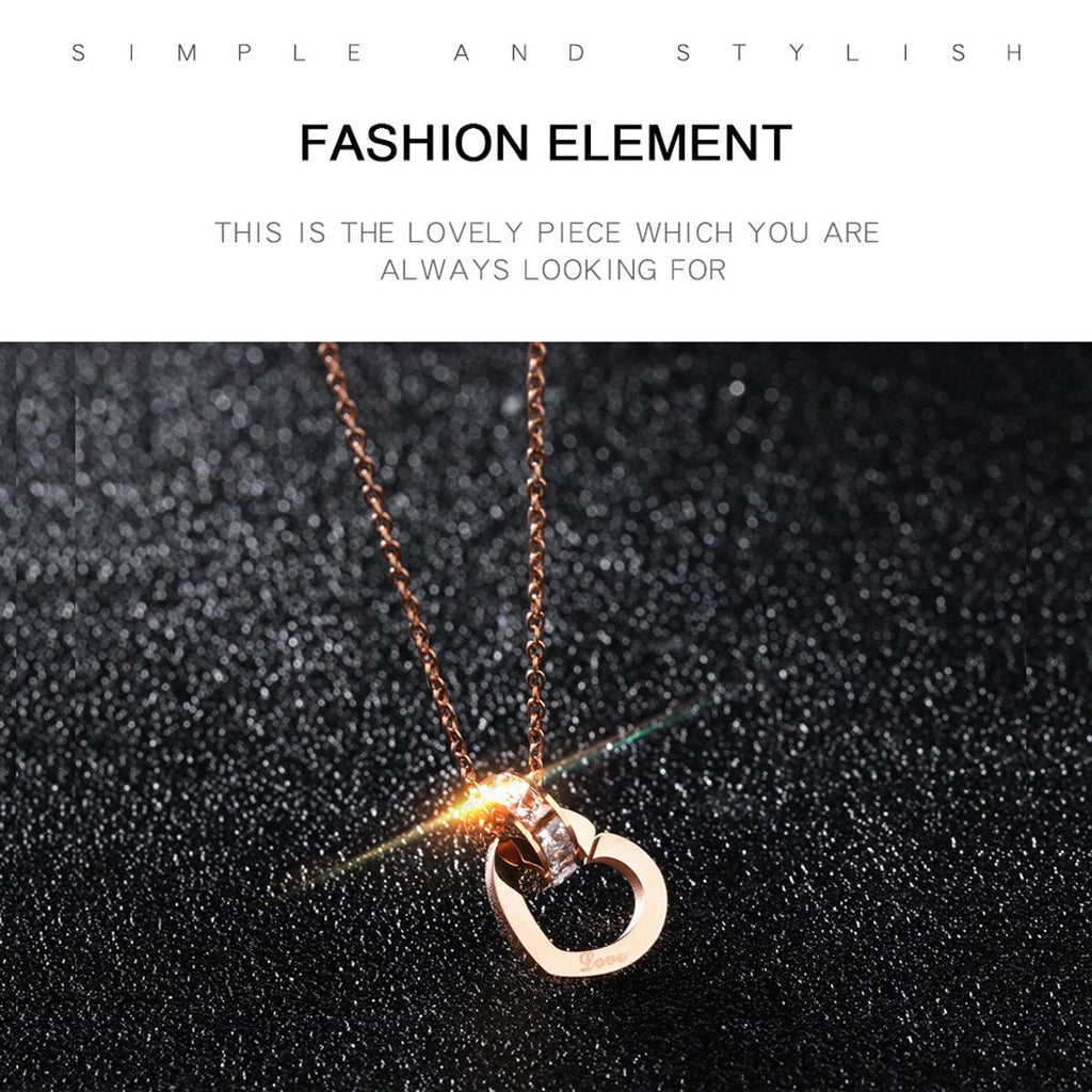 Crystal Love Heart Rose Gold Necklace