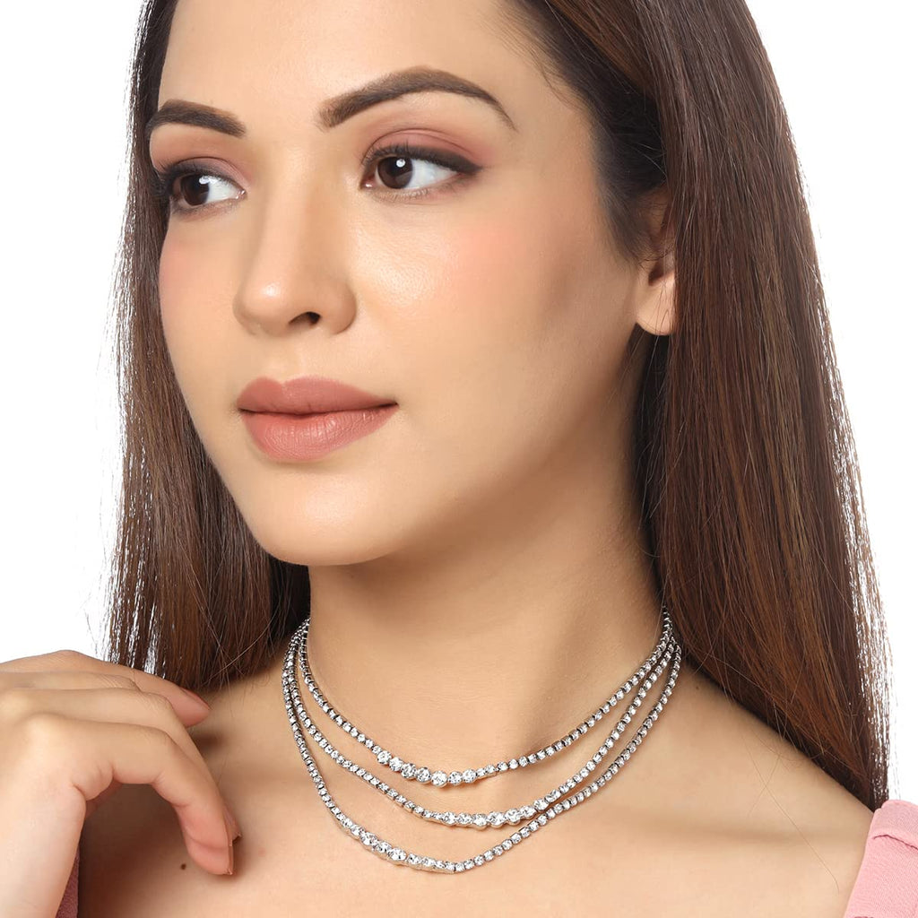 Silver Multilayer Crystal Necklace