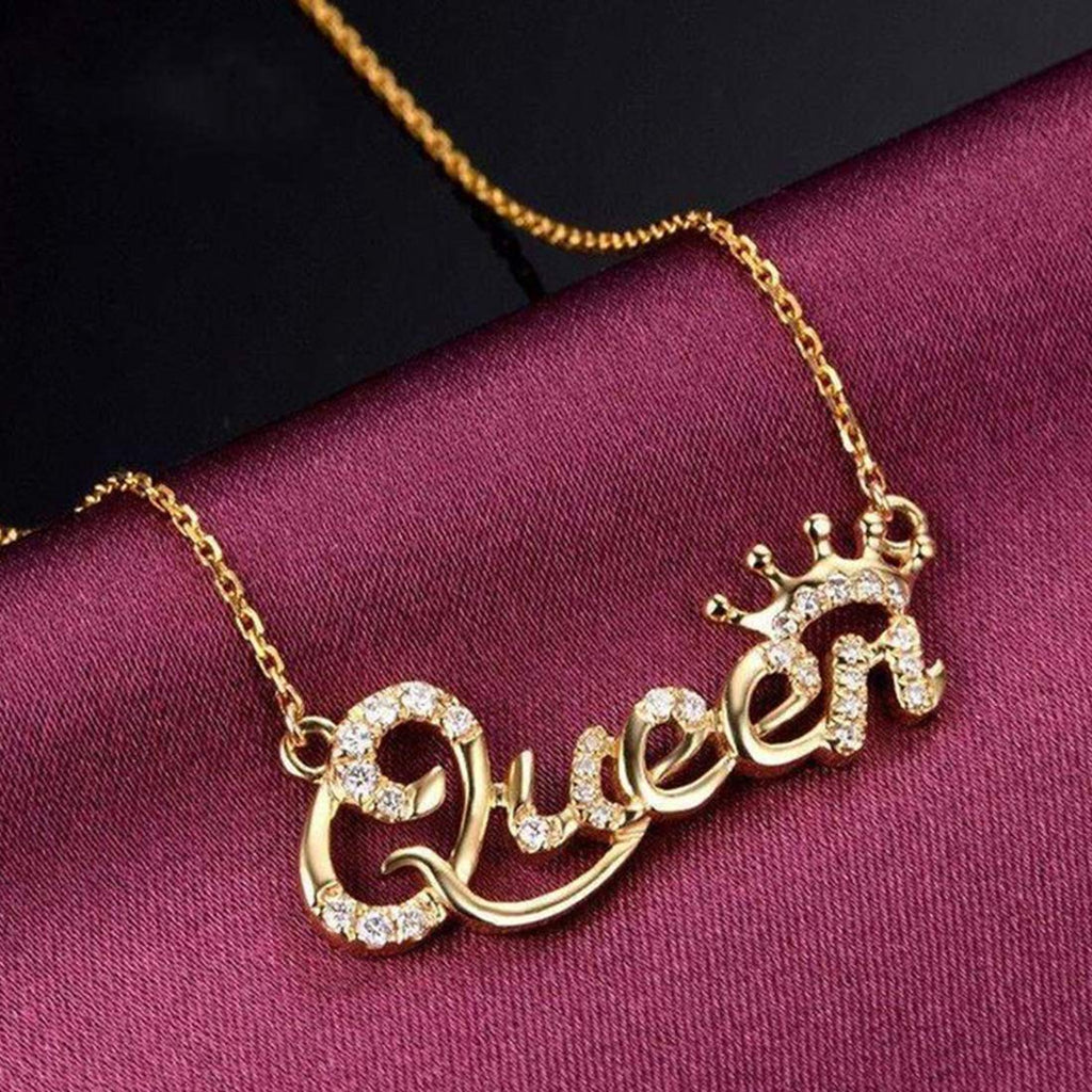 Queen Crown Rhinestone Gold Necklace