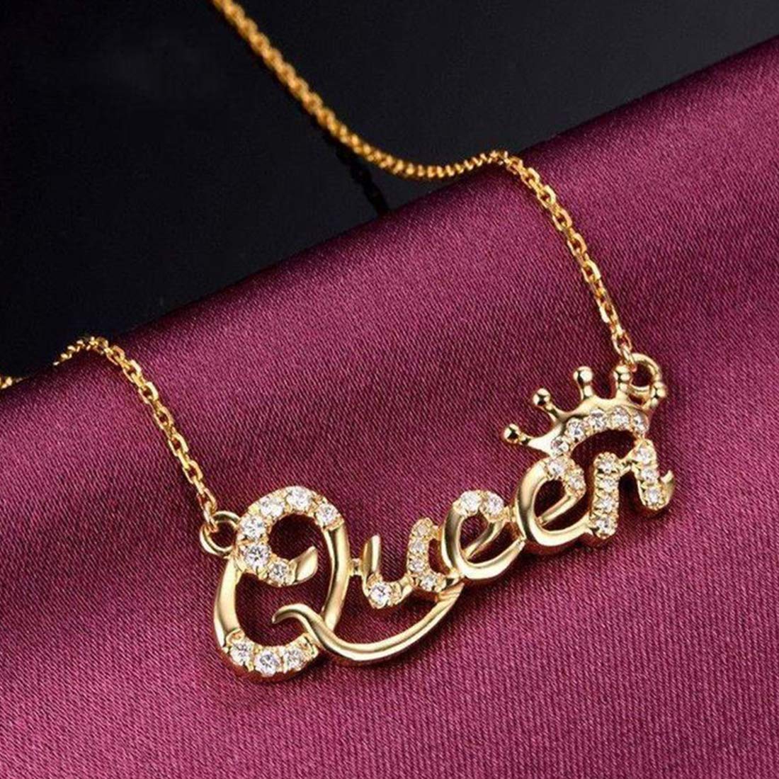 Queen Crown Rhinestone Gold Necklace