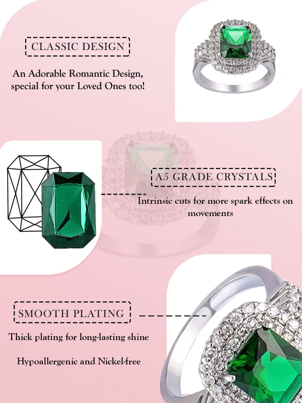Emerald Green Crystal Square Finger Ring