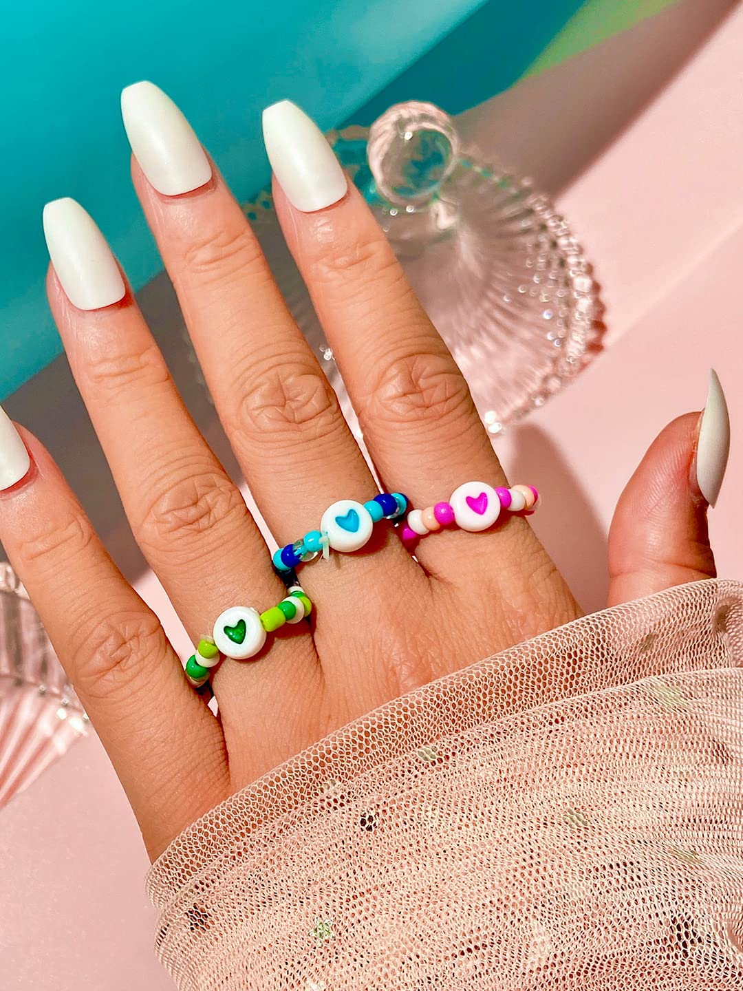 Multicolor Beads Stackable Three Piece Ring