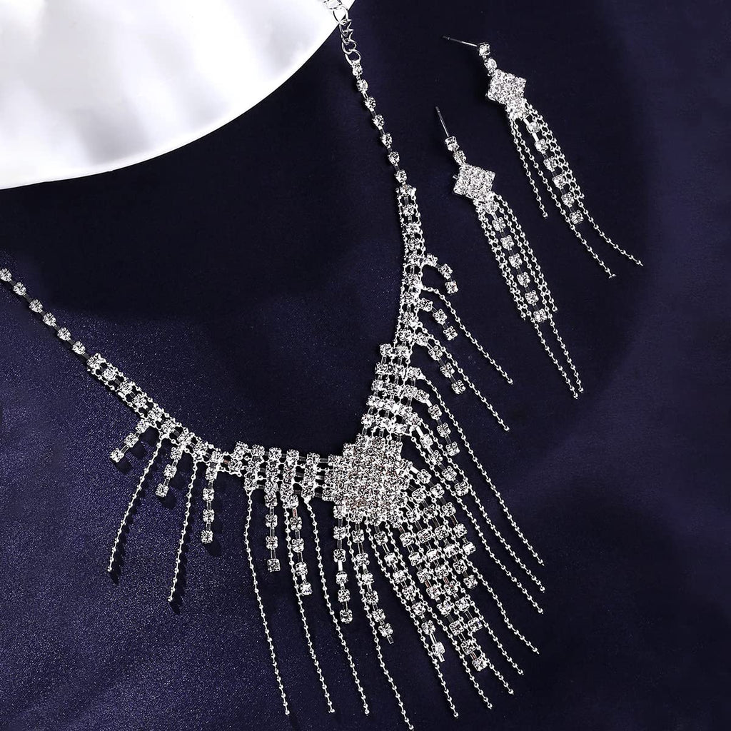 Silver Drop Chain Necklace Set