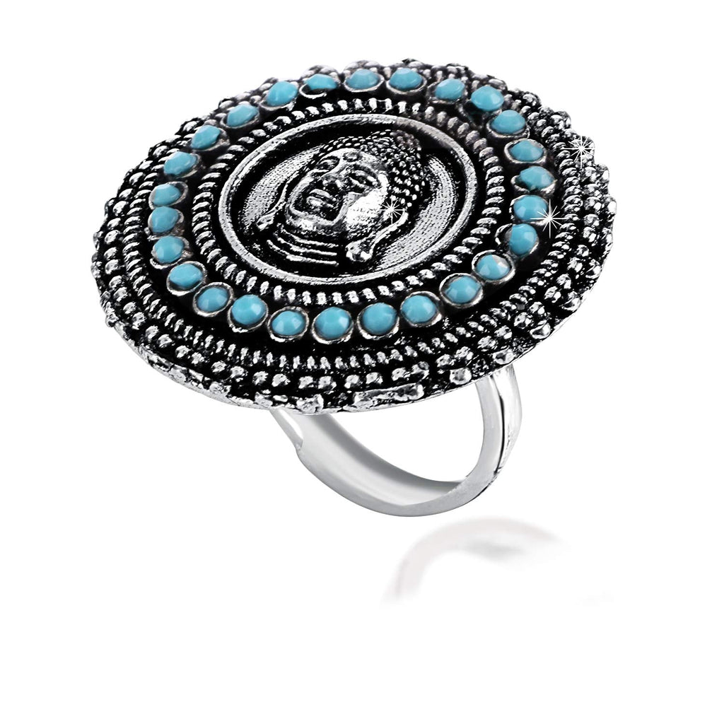 Oxidized Silver Artistic Buddha Ring