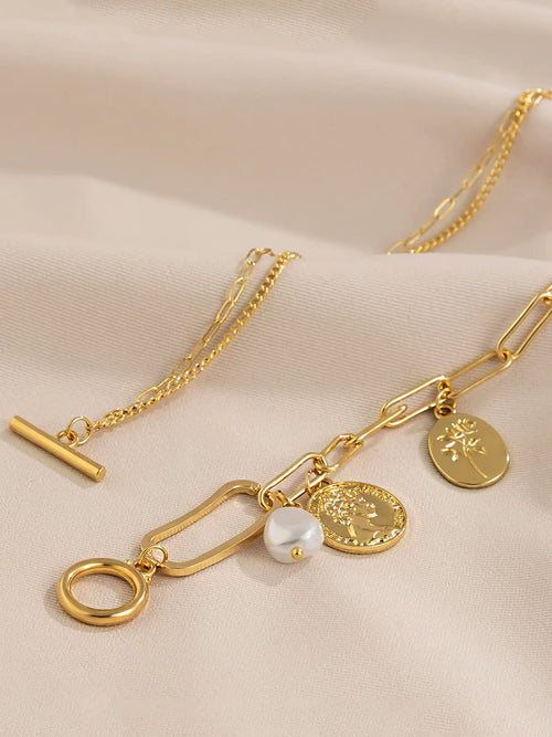 Gold Charm Link Choker Necklace