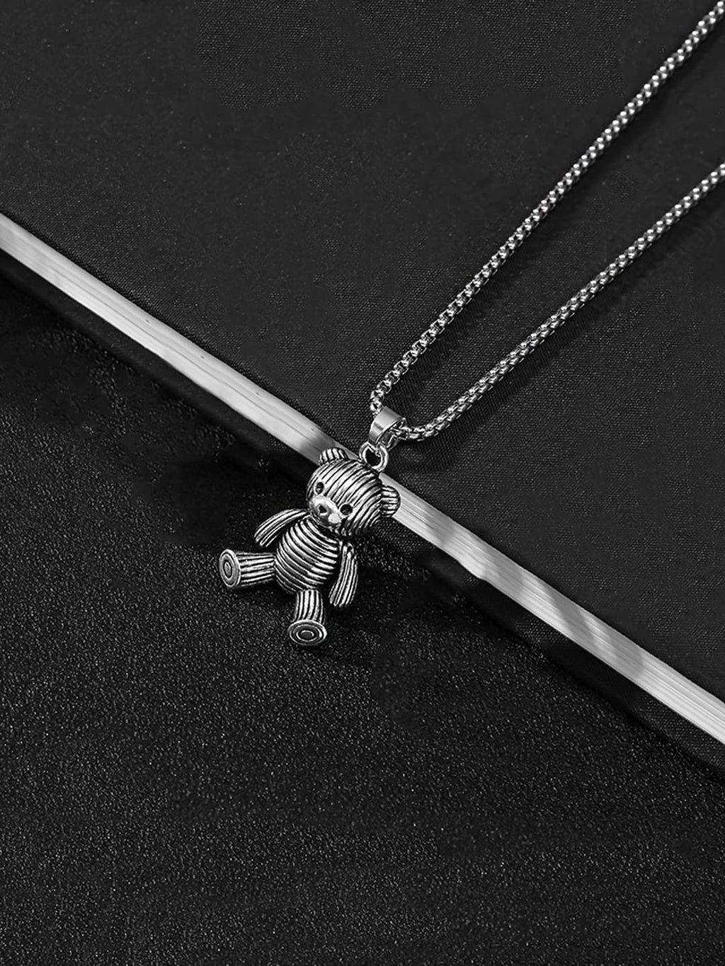 Silver Teddy Cute Charm Pendant Necklace
