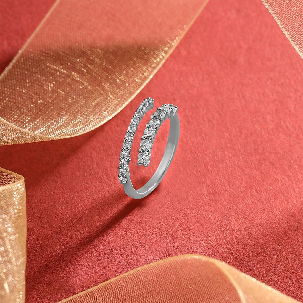 Silver Toned Crystal Adjustable Band Ring