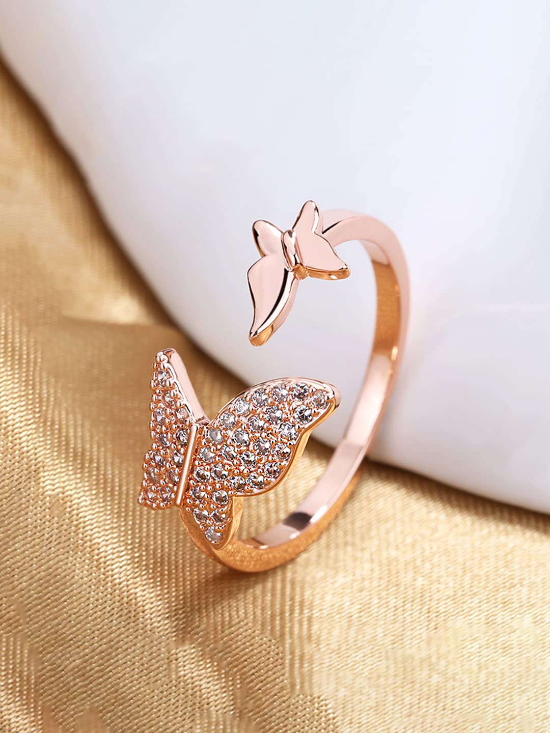 Rose Gold Adjustable Crystal Silver Ring