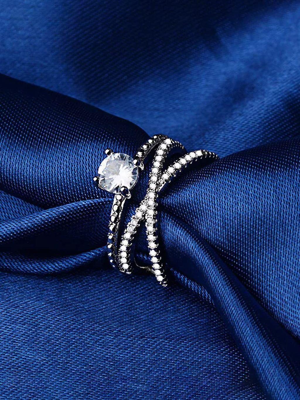 Silver Toned Adjustable Crystal Finger Ring