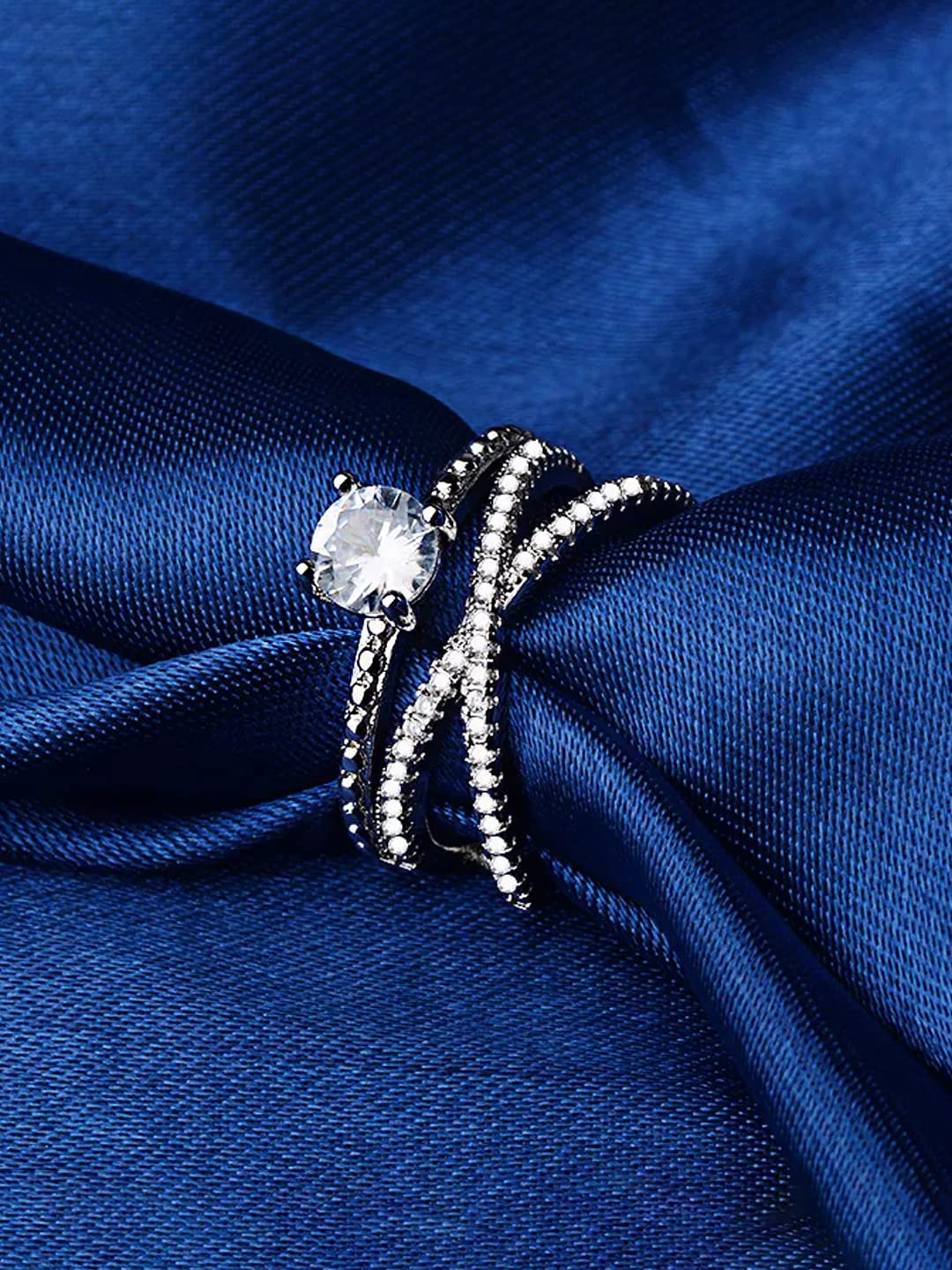 Silver Toned Adjustable Crystal Finger Ring