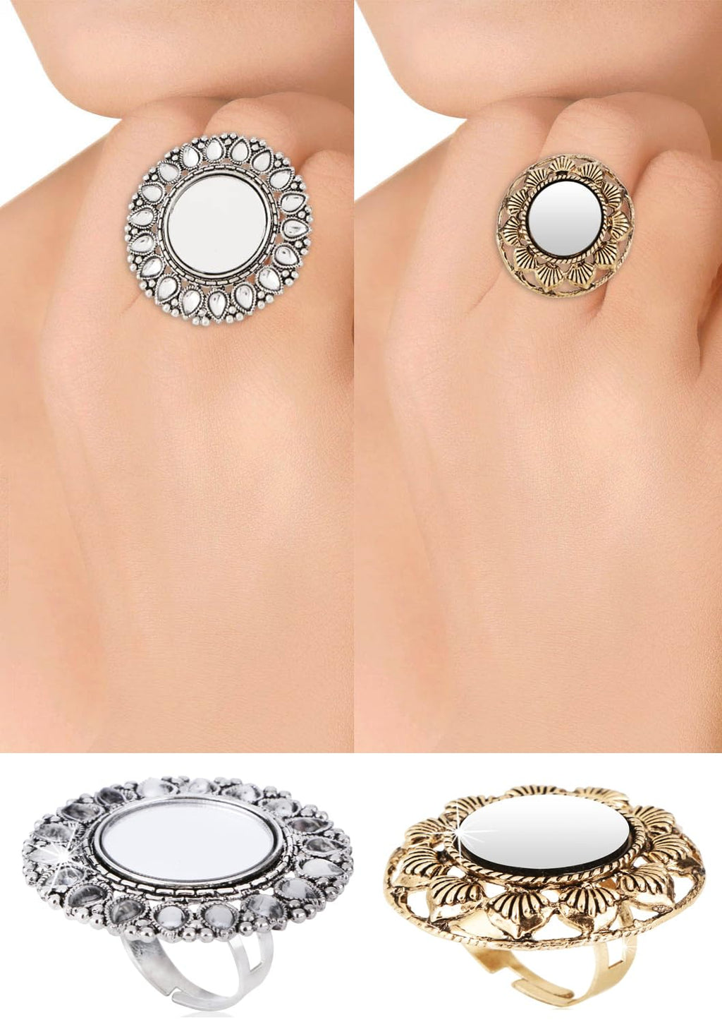 Oxidised Floral Adjustable Silver Ring