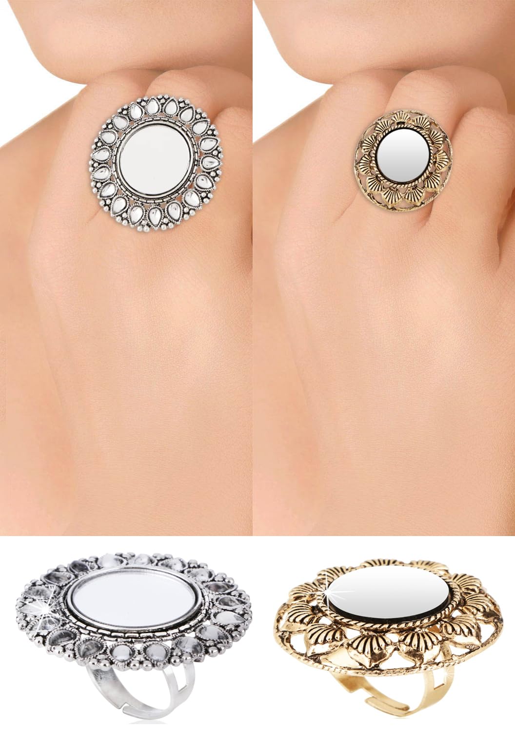 Oxidised Floral Adjustable Silver Ring