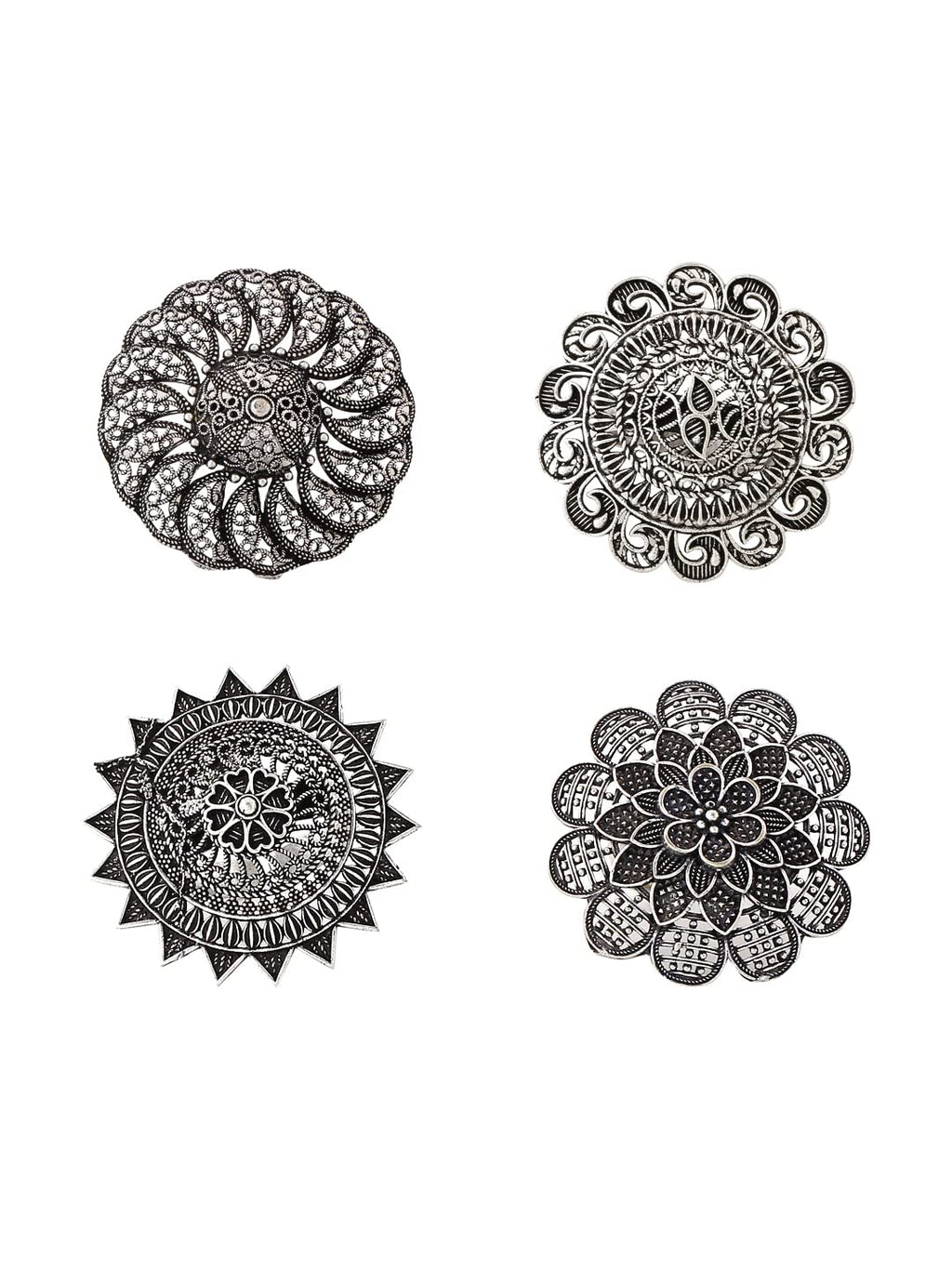 Silver Oxidised Floral Charm Finger Ring