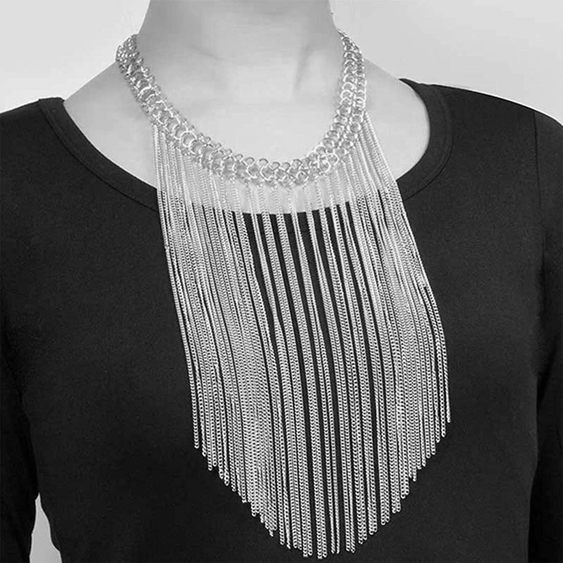 Silver Long Drop Chain Necklace