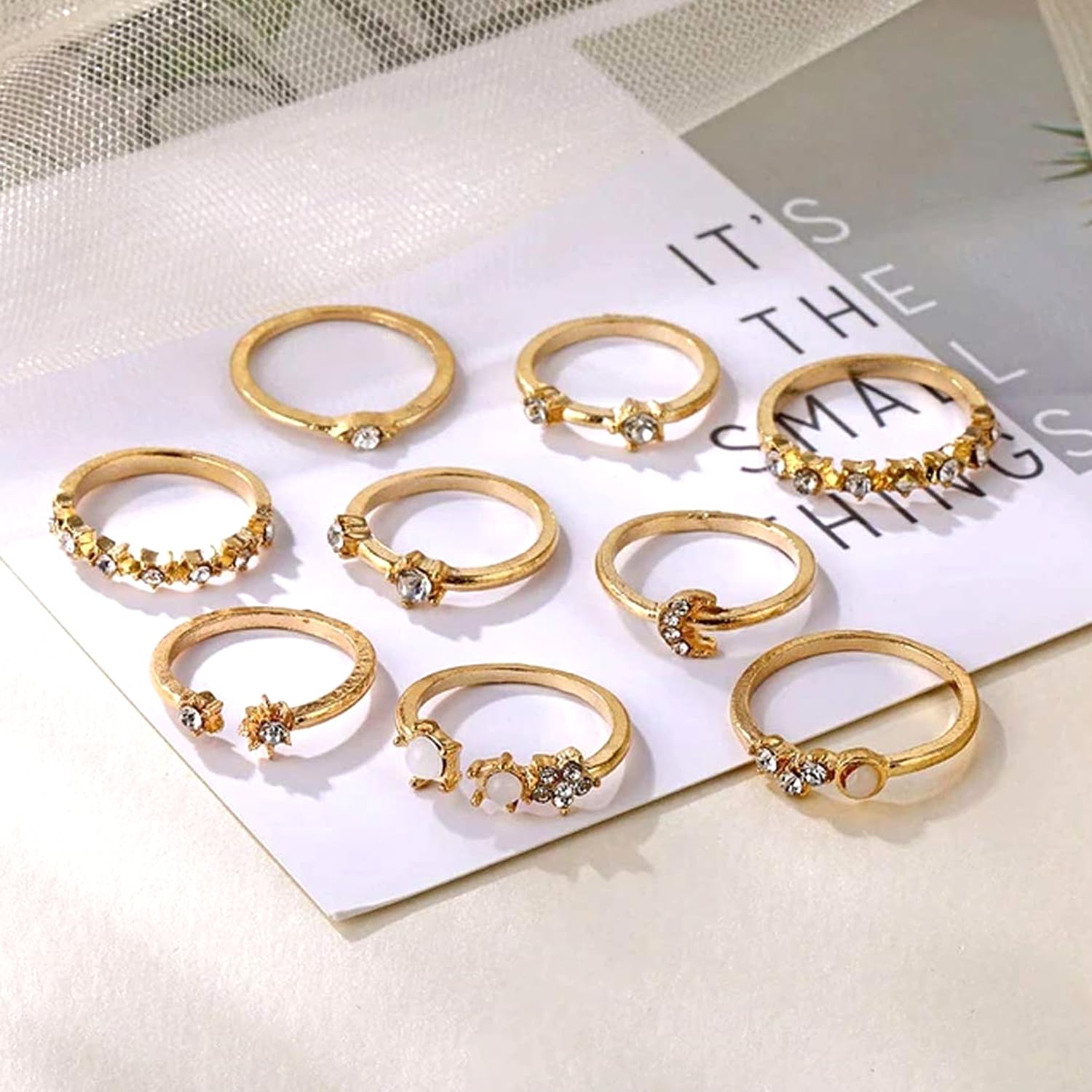 Gold Plated Nine Piece Aesthetic Ring