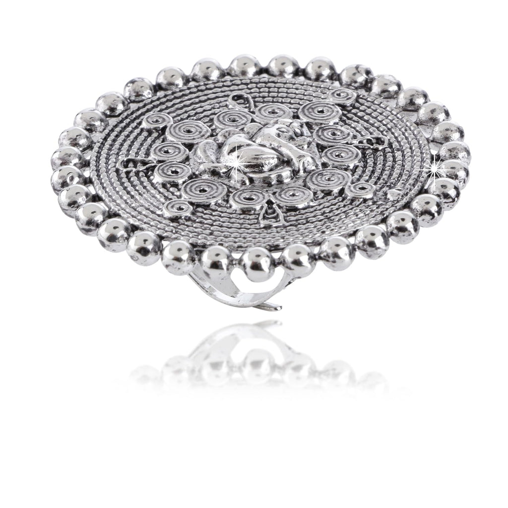 Silver Oxidized Big Charm Adjustable Ring