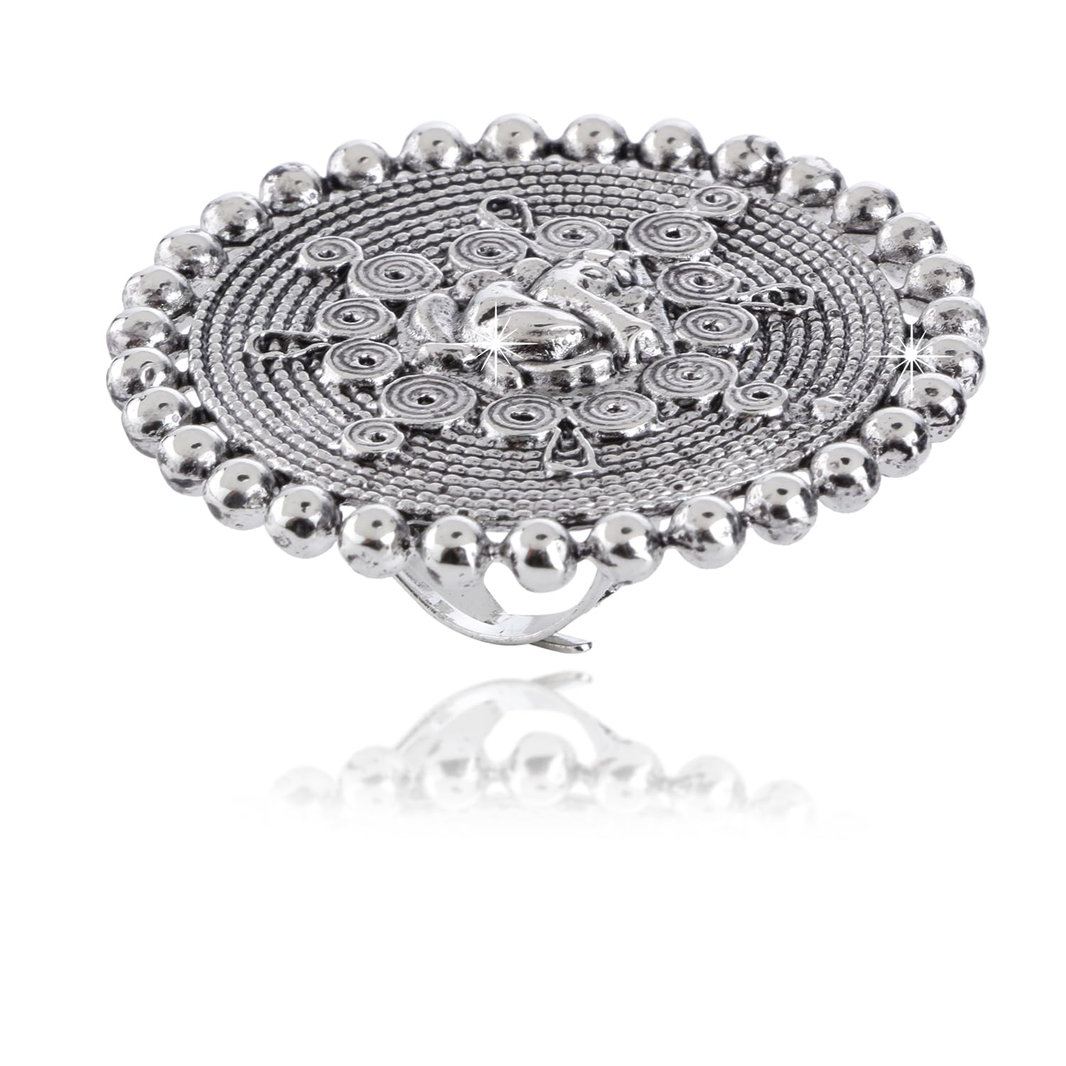 Silver Oxidized Big Charm Adjustable Ring