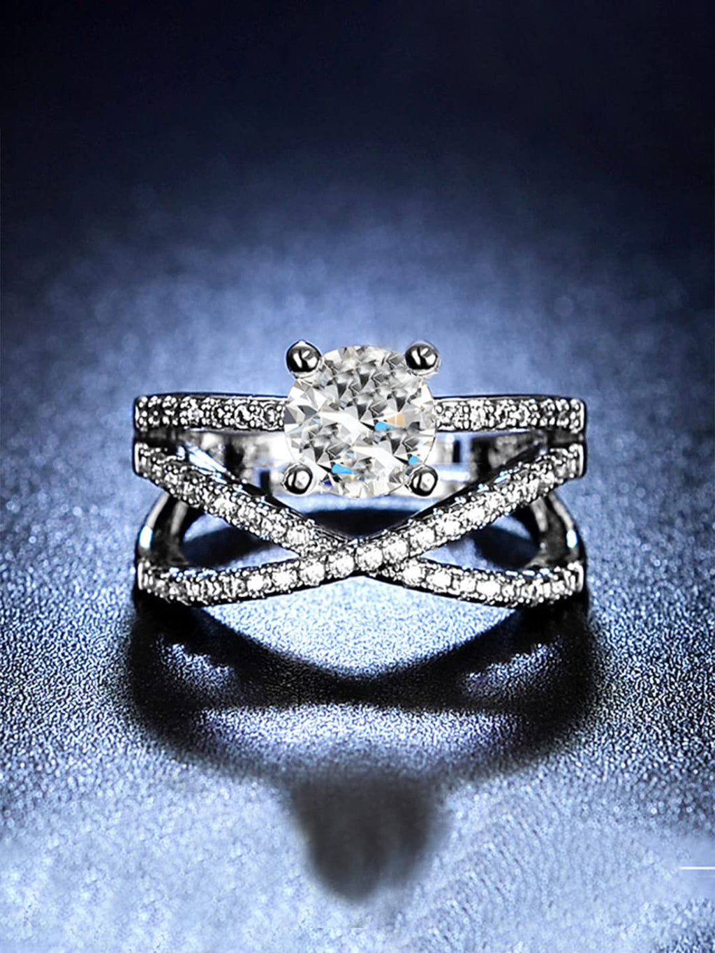 Silver Toned Adjustable Crystal Finger Ring