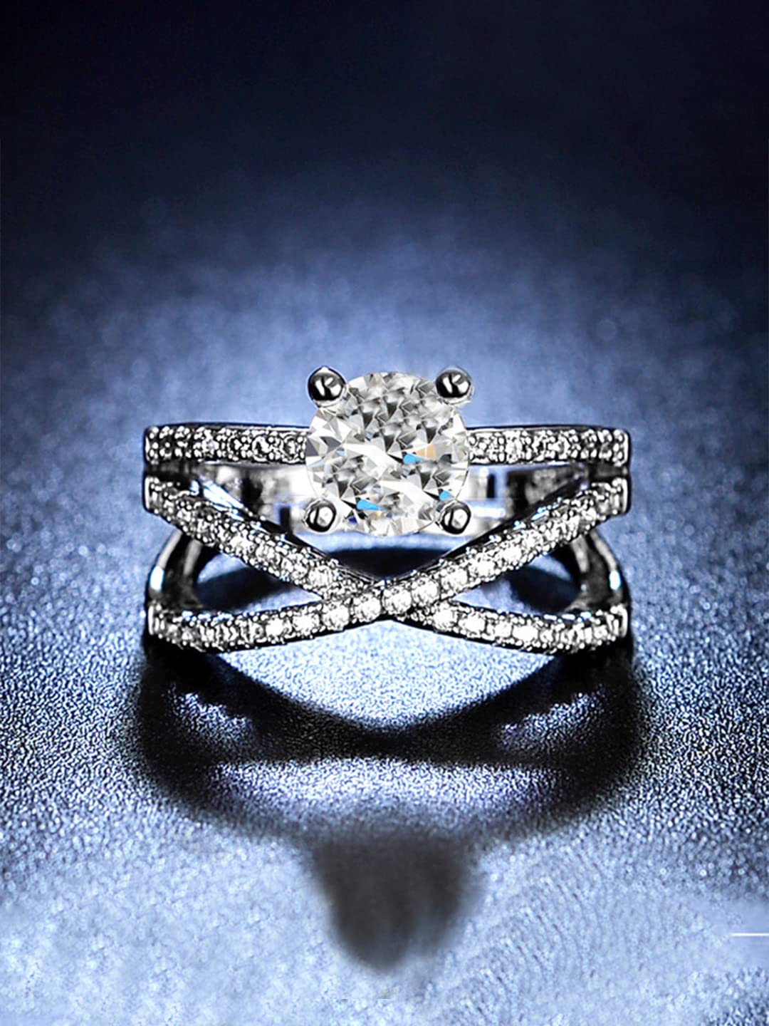 Silver Toned Adjustable Crystal Finger Ring