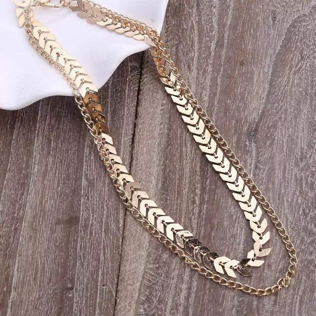 Gold Sequins Fishbone Choker Necklace