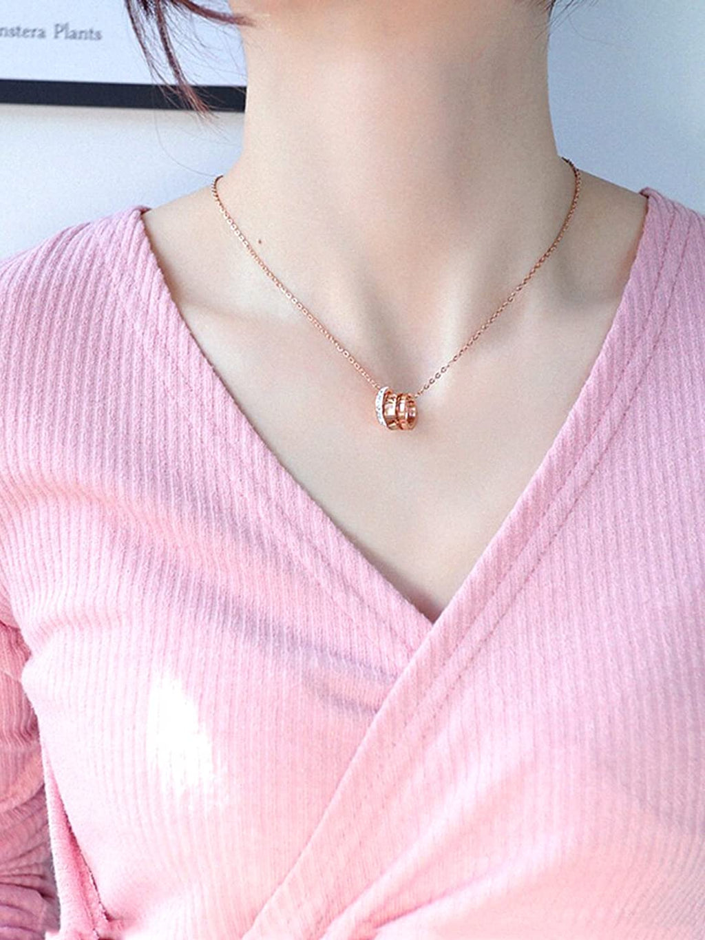 Rose Gold Rings Charm Pendant Necklace