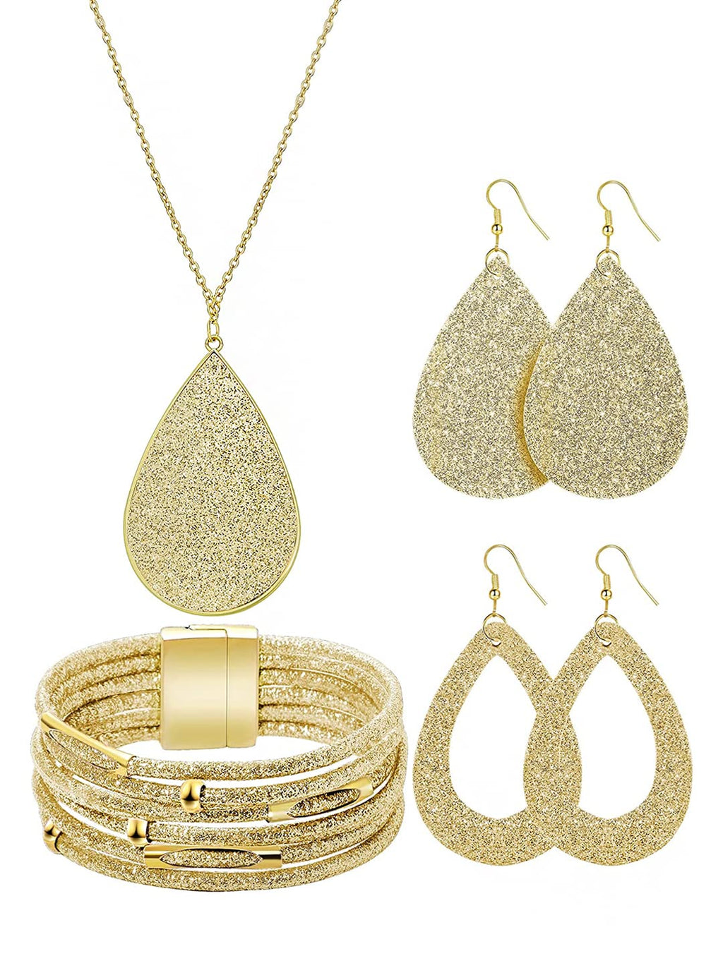 Gold Glitter Long Chain Pendant Necklace