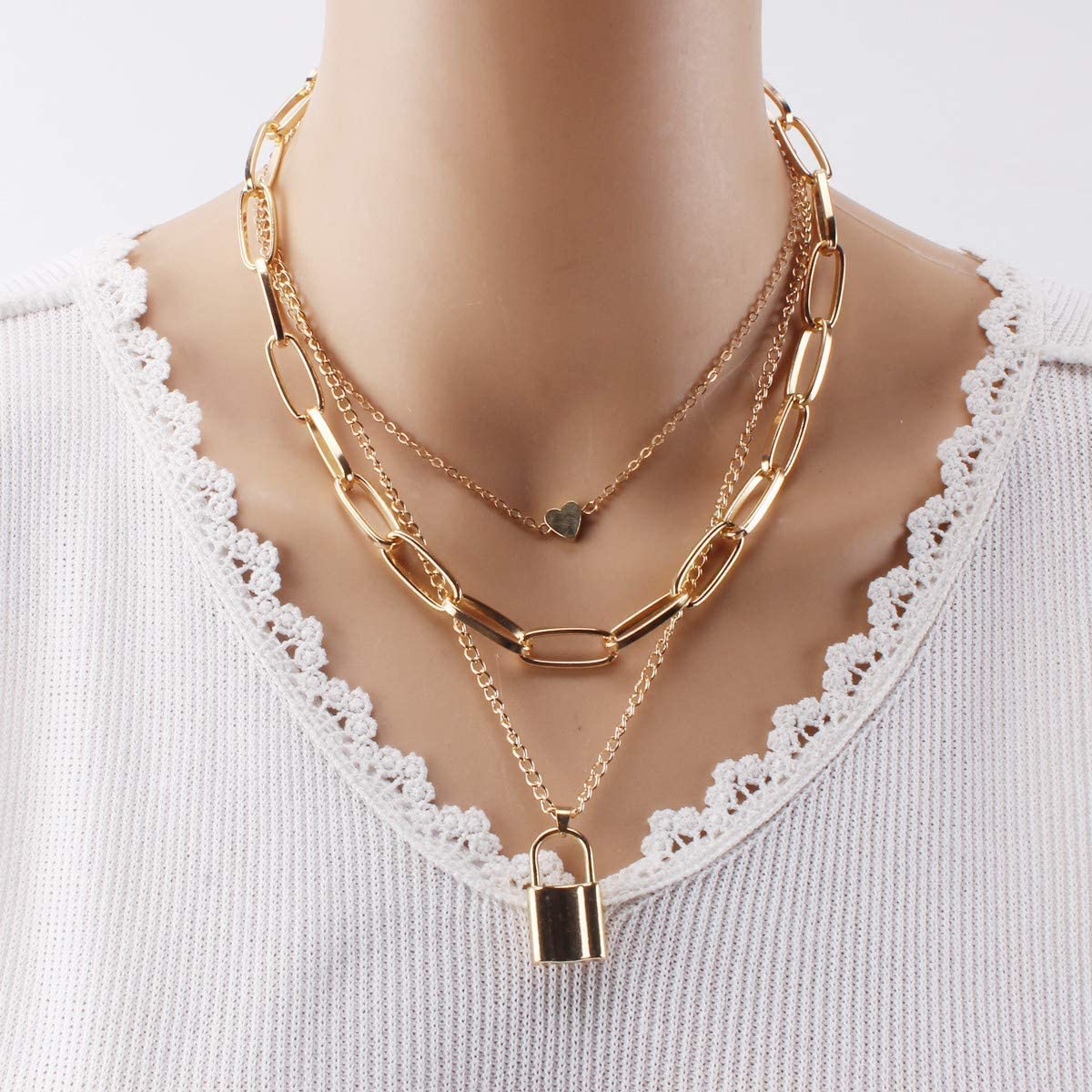 Key Heart Multilayer Gold Necklace