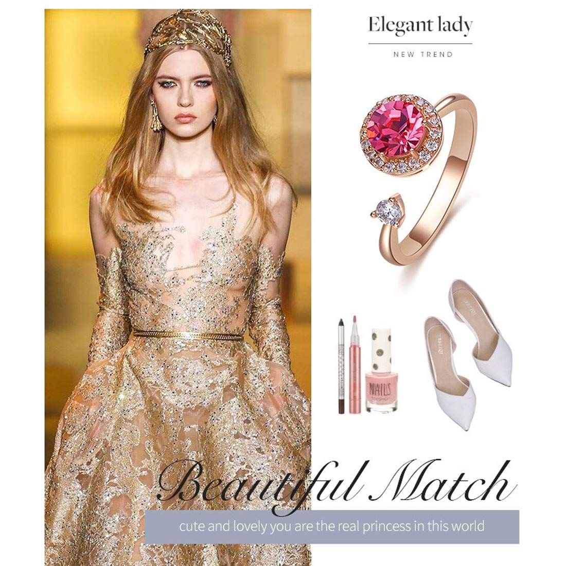 Rose Gold Swarovski Rotating Crystal Ring