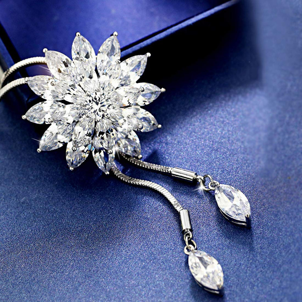 Crystal Flower Long Chain Necklace