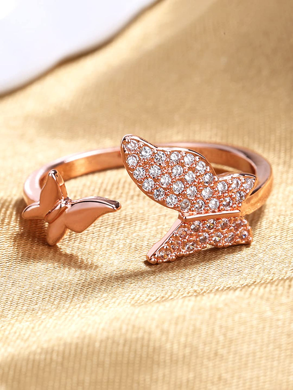 Rose Gold Adjustable Crystal Silver Ring