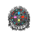 Oxidised Silver Multicolor Stone Ghungroo Ring